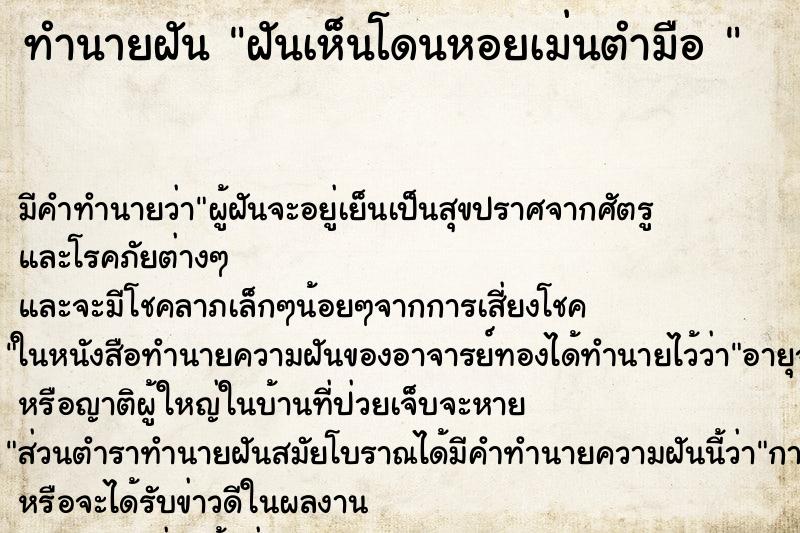 ทำนายฝัน ฝันเห็นโดนหอยเม่นตำมือ 